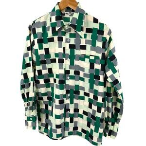 Vintage 70s Lancer California Green Mosaic Print Long Sleeve Shirt